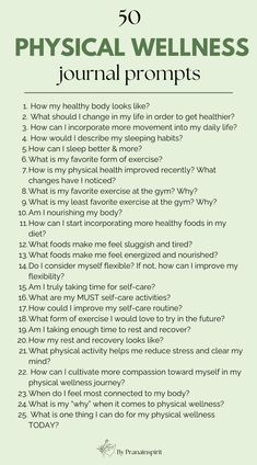 Use these journal prompts to understand your state of physical wellness.  #fitnessjournal #journalprompts #wellness #wellnessjournal #fitnessplanner #fitnessgoals #fitness #workout #musclebuilding #gym #gymworkout #gymexercises #fitnessroutine Health And Fitness Journal Prompts, Journal Prompts For Physical Health, Fitness Journal Prompts, Journal Prompts For Athletes, Wellness Journal Prompts, Journal Ideas Workout, Journaling Fitness, Workout Journal Ideas, Wellness Journal Ideas