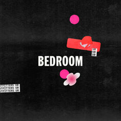 a black background with red and pink stickers on it that read bedroom, but you can't tell