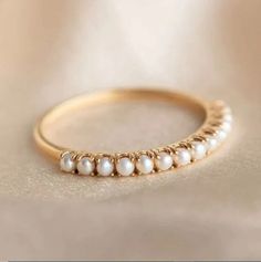 Pearl Wedding Bands, Gold Bridesmaid Jewelry, Ring Pearl, Gold Pearl Ring, Gold Bridesmaids, Half Eternity Wedding Band, Freshwater Pearl Ring, Unique Bands, Eternity Wedding Band