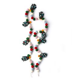 the beaded necklace is decorated with multicolored beads