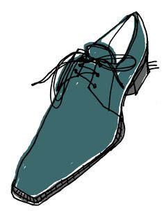 a drawing of a pair of blue shoes with laces on the top and bottom