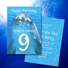 two birthday cards with dolphins in the water