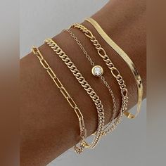 Material: Gold Plated Stainless Steel Length: 7.5"-8.9" 5pc Bracelet Set Tarnish Free Hypoallergenic Top Rated Seller Quick Shipper Open To Offers 4000+ Listings Sold Gold Chain Bracelet, Gold Work, Gold Bracelet Chain, Color Code, Girls Best Friend, Top Rated, Womens Jewelry Bracelets, Bracelet Set, Chain Bracelet