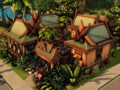 The Sims Resource - Thai Lounge (NO CC) Sims Inspiration, Thai House, Thai Restaurant, Sims 1, Cc Sims