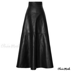 Olivia Mark - Designer High-Waisted Midi Leather Skirt with Slimming Silhouette Chic Fitted Skirt With Wide Waistband, Classic Black Maxi Skirt For Work, Black Full-length Skirt For Fall, Full Length Black Skirt For Fall, Classic Black Flared Maxi Skirt, Chic High-waist Skirt With Wide Waistband, Chic High Waist Skirt With Wide Waistband, Classic High-waist Skirt For Fall, Classic Black Flared Skirt Bottoms