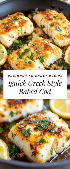 Image for Quick Greek Style Baked Cod Swai Recipes Healthy, Greek Inspired Dinner Recipes, Greek Cod Recipes, Cod Recipes Air Fryer, Cod Recipes Baked, Healthy Cod Recipes, Cod Recipes Healthy, Traditional Greek Recipes, Cod Dishes