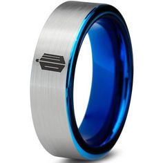 a blue and silver wedding ring with anodic finish on the outside, in stainless steel