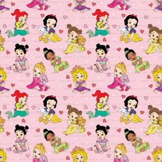 disney princesses on pink background with hearts