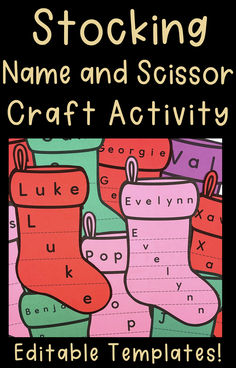 Stocking Name and Scissor Craft Activity for Christmas Christmas Name Crafts For Kids, Stocking Crafts For Preschool, Stocking Name Craft Preschool, Stocking Preschool Craft, Triangle Preschool Crafts, Preschool Stocking Craft, Christmas Name Activities Preschool, Preschool Winter Name Craft, Winter Name Craft