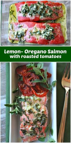 lemon - oregano salmon with roasted tomatoes and herbs