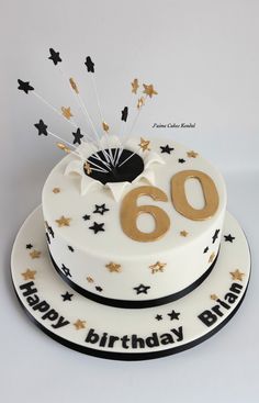 a birthday cake with the number sixty on top and stars around it that says happy 60th