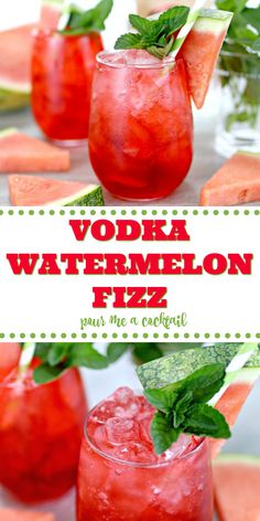 vodka watermelon fizz with mint garnish on the rim and slices of watermelon