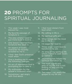 a green poster with the words, 20 prompts for spiritual journaling