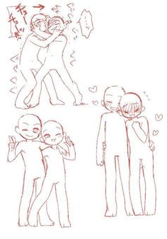 three drawings of people hugging each other