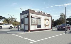 an artist's rendering of a small restaurant in the middle of a parking lot