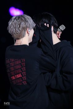 two people wearing black hoodies with the words the final tour written on their faces