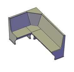 the corner bench is shown in blue and beige colors, with one section open to reveal an area for seating