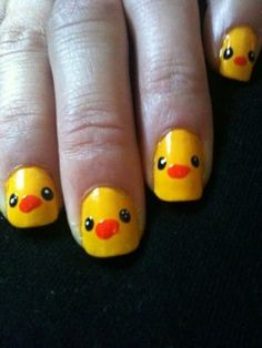 ducky nail art Rubber Ducky Nail Art, Ducky Nails, Easy Short Nails, Silly Nails, Friend Nails, Funky Chicken, Simple Toe Nails