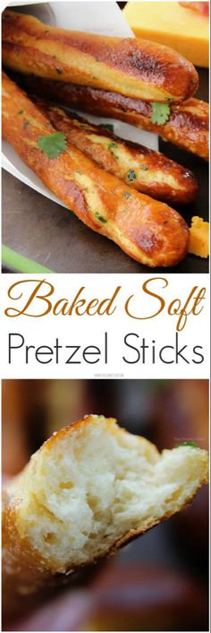 breaded soft pretzel sticks with parsley on top and in the middle