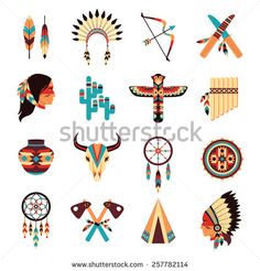 Ethnic american idigenous tribal amulets and symbols icons collection with native feathers headdress abstract isolated vector illustration Indian Symbols, American Stickers, Native American Patterns, Native American Symbols, American Symbols, Native American Crafts, Native American Design, Native Design, Indian Crafts