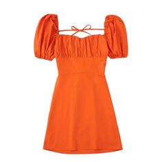 Nwt Orange Lace Up Back Linen Summer Dress With Lining, S/ 4us Babydoll Style Dress, Elegant Mini Dress, White Cotton Dress, Linen Mini Dress, Puff Sleeve Dress, Vestidos Vintage, Puffed Sleeves Dress, Mini Dresses Summer, Casual Summer Dresses