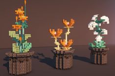 three different types of plants are shown in the same style and color as they appear to be made out of legos