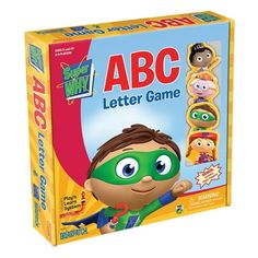 the abc letter game has an image of a boy wearing a mask and green eyes