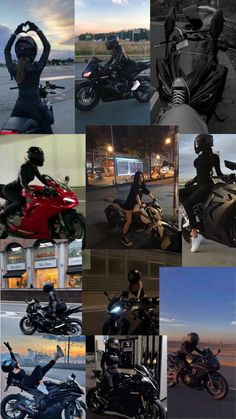 a collage of photos showing different types of motorcyclists and their bikes