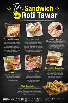 a menu with different types of sandwiches on it