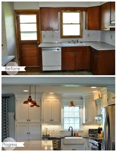 before and after pictures of a kitchen remodel