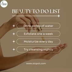 💧 Hydrate: Drink plenty of water to keep your skin glowing from within. 🧖‍♀️ Exfoliate: Pamper your skin with a weekly exfoliation session to remove dead cells. 💦 Moisturize: Lock in moisture daily for that smooth, supple skin. 🌙 Cleanse: Make nightly cleansing a habit to refresh and rejuvenate your skin. Skin Care Checklist, Skincare Reminder, Liya Kebede, Beauty Advisor, Get Glowing Skin, Organic Skin, Skin Care Essentials, Skin Care Tools