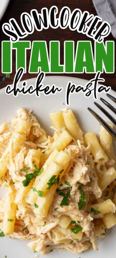 a white plate topped with pasta and chicken