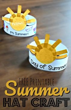 two paper cups with the words, free printable summer hat craft