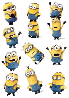 a bunch of minion characters in different poses