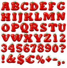 the letters and numbers are made up of red peppers