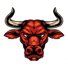 an angry bull's head with horns on white background - sports / activity conceptual