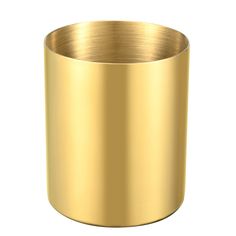 a gold colored metal cup on a white background with clippings to the bottom