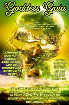 the poster for goddess gaia, which features an image of a tree and its roots