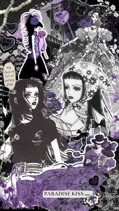 #paradisekiss #nana #aiyazawa #manga #anime #y2k #purple #black #blackandwhite #wallpaper Paradise Kiss Wallpaper Aesthetic, Black Y2k Aesthetic Wallpaper, Y2k Anime Wallpaper, Y2k Purple Wallpaper, Paradise Kiss Wallpaper, Nana Anime Wallpapers, Purple Y2k Wallpaper, Black Y2k Aesthetic, Nana Wallpaper