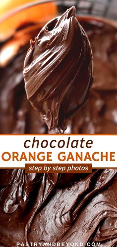 Collage for chocolate orange ganache with text overlay. Chocolate Cake With Orange Filling, Orange Cake Chocolate Frosting, Orange Chocolate Frosting, Orange Cake Filling Recipes, Orange Ganache Filling, Orange Cake With Chocolate Frosting, Chocolate Orange Frosting, Orange Filling For Cakes, Orange Ganache Recipe