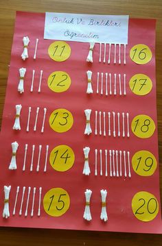 a bulletin board with numbers and tassels on it for the students to use