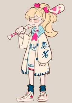 a drawing of a girl holding a baseball bat