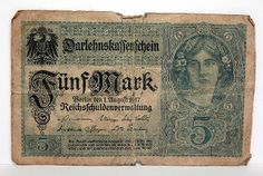 an old german five mark note with the portrait of queen victoria on it's back