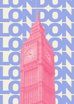 the big ben clock tower towering over the city of london, england in pink and blue