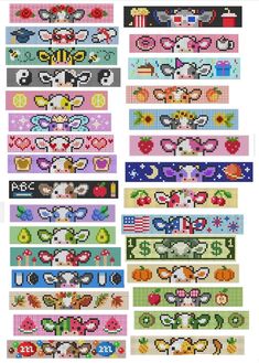 cross stitch bracelets with different designs and colors