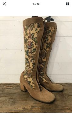 "Vintage 60s 70s Tapestry & Suede Gogo Penny Lane Boots - Made in Italy SUPER RARE & COLLECTABLE! ONE PAIR ONLY DON'T MISS OUT LOVE ROCKS VINTAGE ITEM DETAILS & DESCRIPTION . Beautiful Multi Color Floral Tapestry & Suede . Zip Front Label: missing Size: 6 B - Please refer to measurements. NO RETURNS FOR NOT FITTING! I do many more amazing Vintage Boots & Platforms, please check out my Etsy Shop - www.etsy.com/shop/LoveRocksVintage Era: 1960s 1970s Color: Beige with Multi Colo 60s Gogo, 70s Boots, Boots Boho, Granny Boots, Lane Boots, Gogo Boots, Love Rocks, Hippie Festival, Penny Lane