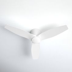 a white ceiling fan mounted on the wall