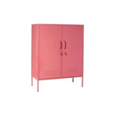 a pink cabinet with two doors on each side