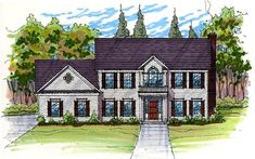 this is an artist's rendering of the front elevation of these country house plans