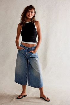 We The Free High Top Wide Crop Jeans | Free People High Rise Jeans Outfit, Long Denim Shorts, Wide Leg Pants Outfits, Denim Skirt Outfits, All Jeans, Wide Jeans, Free People Denim, Crop Jeans, Spring Summer Outfits